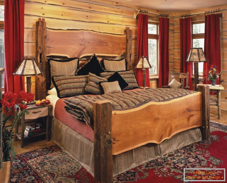 odlične svetilke-in fantastične postelje v rustikalni sobi-ideje-s tradicionalnimi-rdečimi preprogami