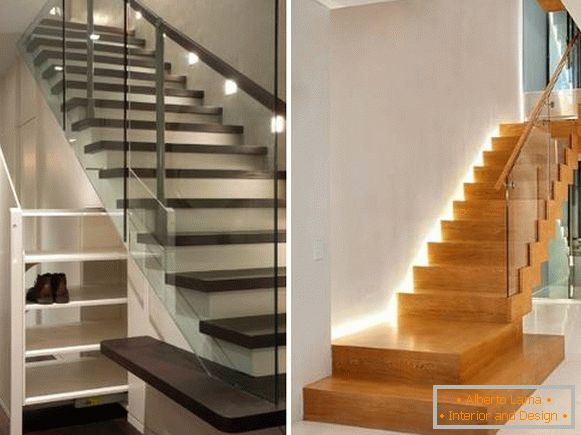 Najboljše ideje za osvetlitev stopnic v zasebni hiši v drugem nadstropju