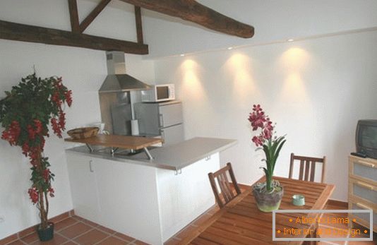 Notranjost funkcionalne majhne kuhinje