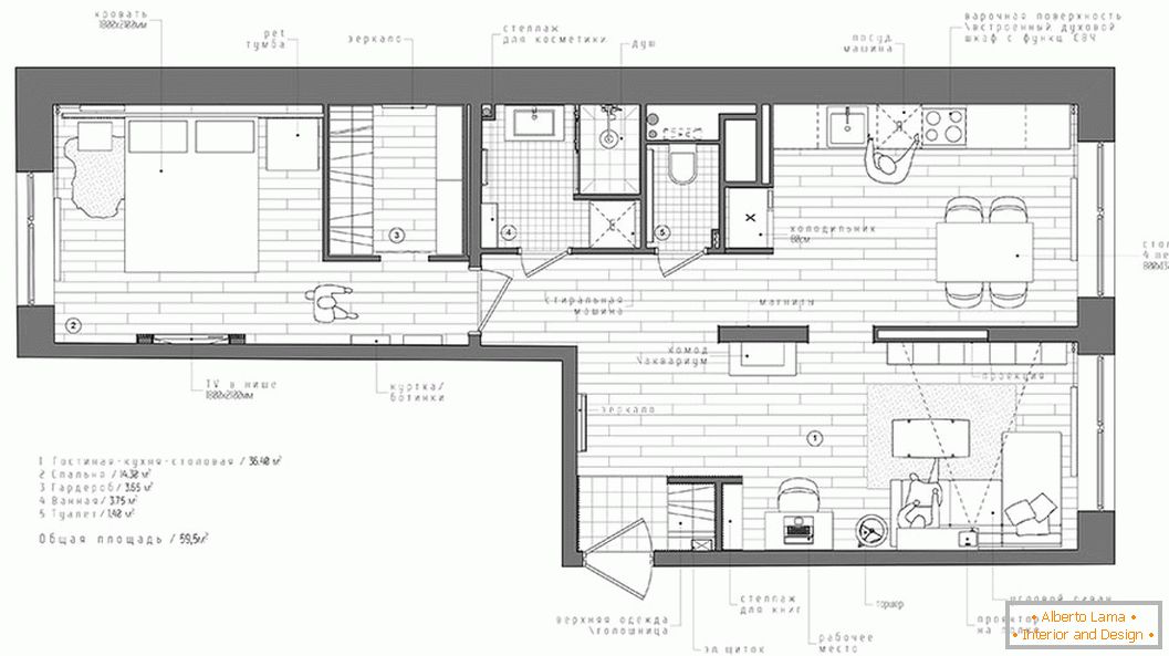 Majhno stanovanje v skandinavskem slogu v Rusiji - план квартиры