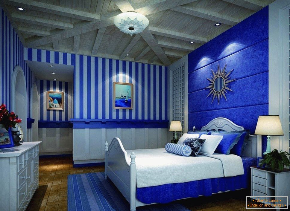 Bela in modra spalnica notranjost