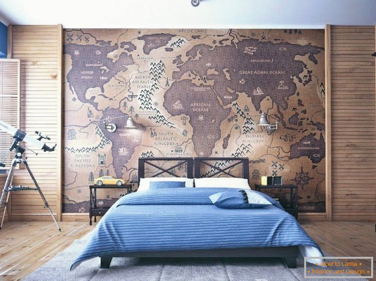 Zemljevid na steni spalnice