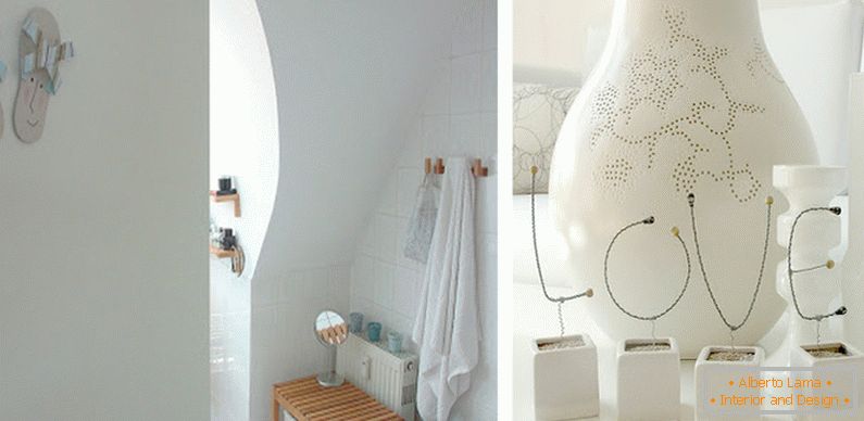 Kopalnica in dekorativni elementi v beli barvi
