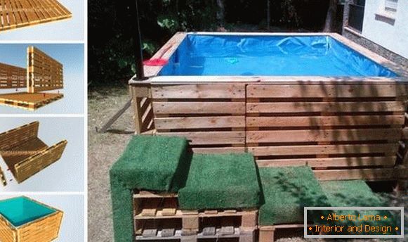 Fotografija bazenov na dvorišču - improviziran bazen palet