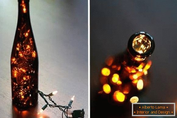 Svetilka LED je vodila v dekorju vinske steklenice