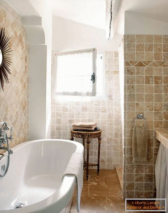 Tile za kopalnico pod kamnom v slogu Provence