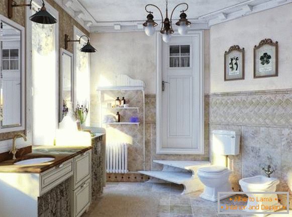 Tradicionalni pokrajinski stil v kopalnici - fotografija kopalnice v zasebni hiši