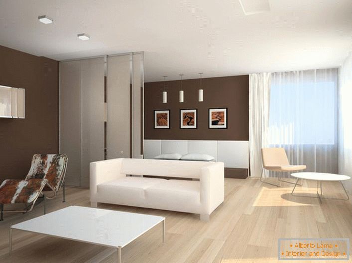 Minimalno pohištvo in okrasni elementi vizualno povečujejo dnevno sobo. 