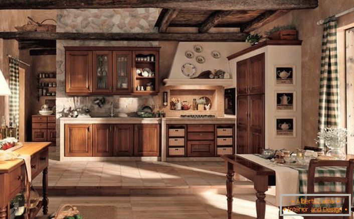 Kuhinja v stilu koče privlači preprostost. Toplina doma, tako lahko opisujete notranjost kuhinje.