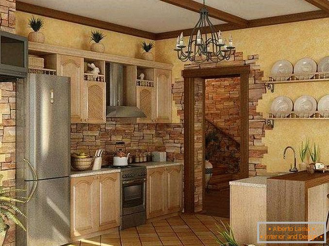 dekoracija sten z dekorativnim kamnom v kuhinji, foto 9