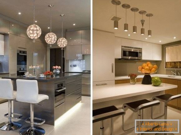Točka osvetlitev v kuhinji z raztegljivim stropom - fotografija