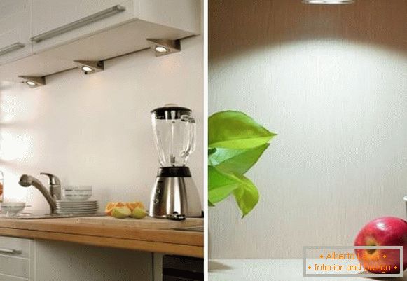 LED svetila za kuhinjo pod omari nad glavo na fotografiji