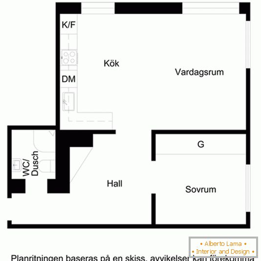 Načrt majhnega enosobnega stanovanja
