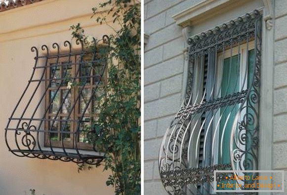Kovane rešetke na oknih - fotografija v dekorju fasad zasebnih hiš