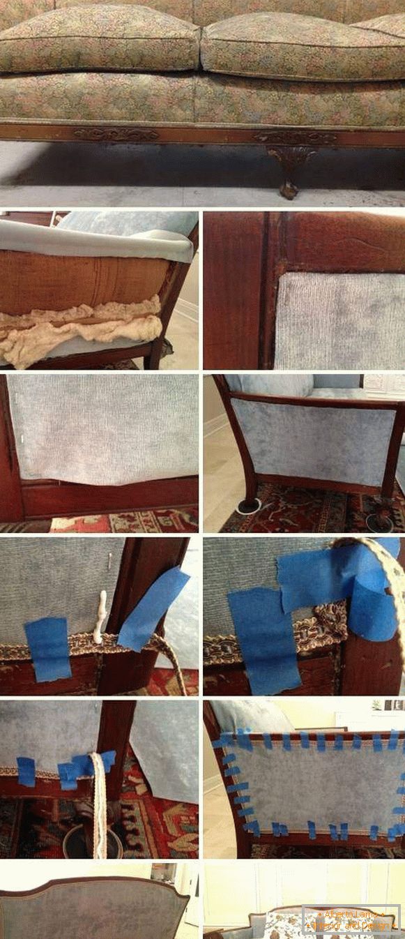 Vlečenje oblazinjenega pohištva z rokami - foto kavč pred in po