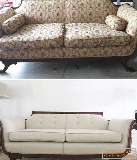 Obnova oblazinjenega pohištva - kavč fotografije pred in po