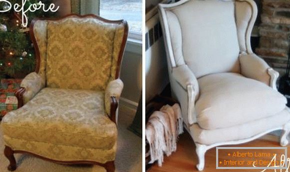 Obnova oblazinjenega pohištva - fotografija fotelj pred in po popravilu