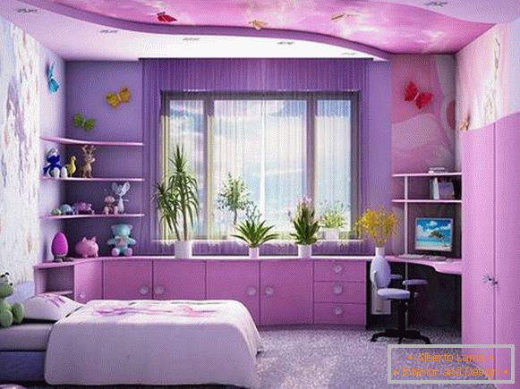 Vijolična barva v notranjosti otroške sobe