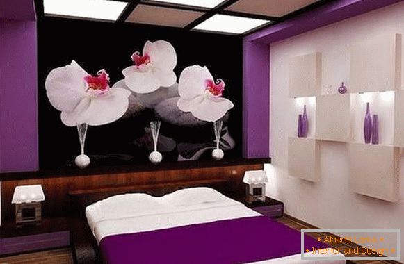 Svetle vijolične barve in ozadje v oblikovanju spalnice