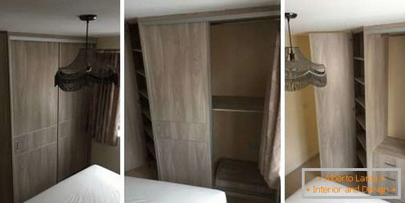 Oblikovanje vogalne garderobe v spalnici - fotografija znotraj