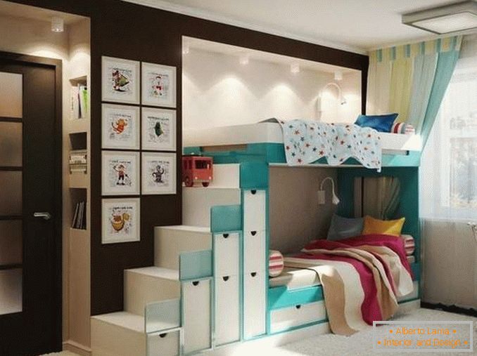 Oblikovanje dvosobnega apartmaja za družino z dvema otrokoma - fotografija otroške notranjosti