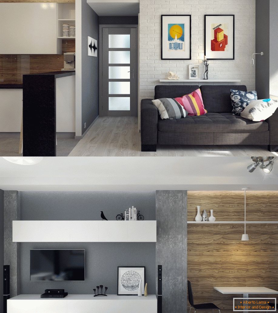Moderna notranjost majhnega apartmaja
