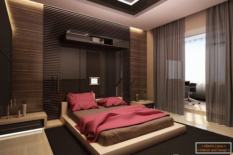 Notranjost spalnice v visokotehnološkem slogu