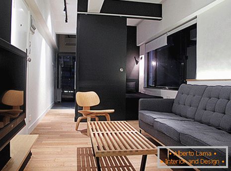 Zasnova drobnega stanovanja v črno-beli barvi