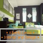 Otroška soba v zeleni in sivi barvi