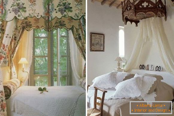 Postelja v slogu Provence s krošnjami - fotografije idej