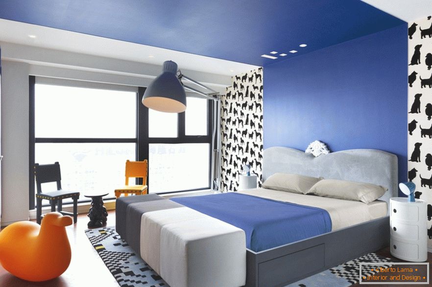 Modra spalnica v elegantnem apartmaju v Pekingu