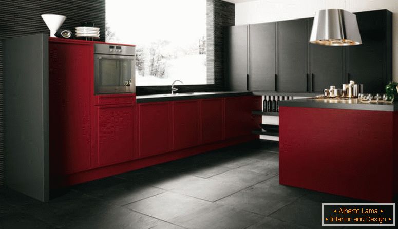 temno rdeča kuhinja dekor