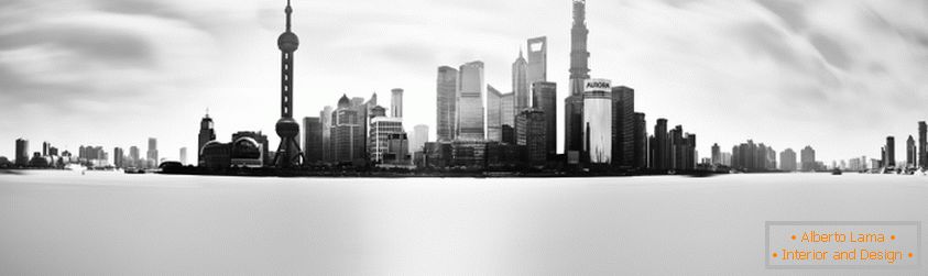 Črno-bela panoramska fotografija Singapurja