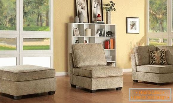 Modularni kotni kavč v treh delih - kotni fotelj, fotelj in puh