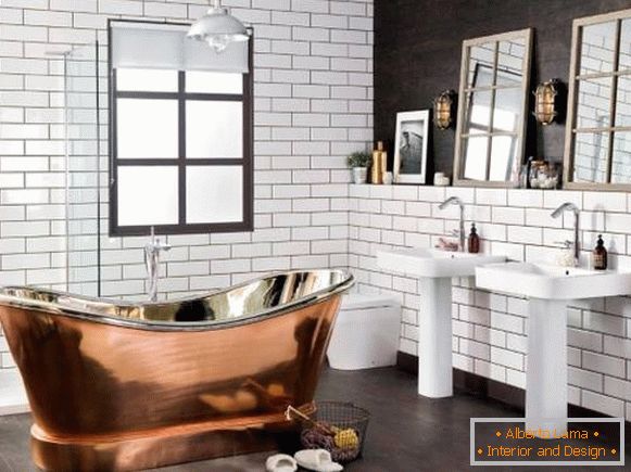Luksuzni dizajn kopalnice v slogu podstrešja - fotografija