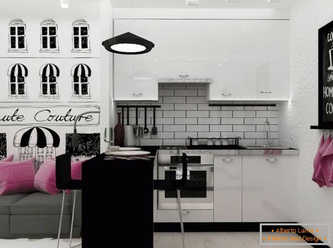 Kuhinja v črno-beli barvi