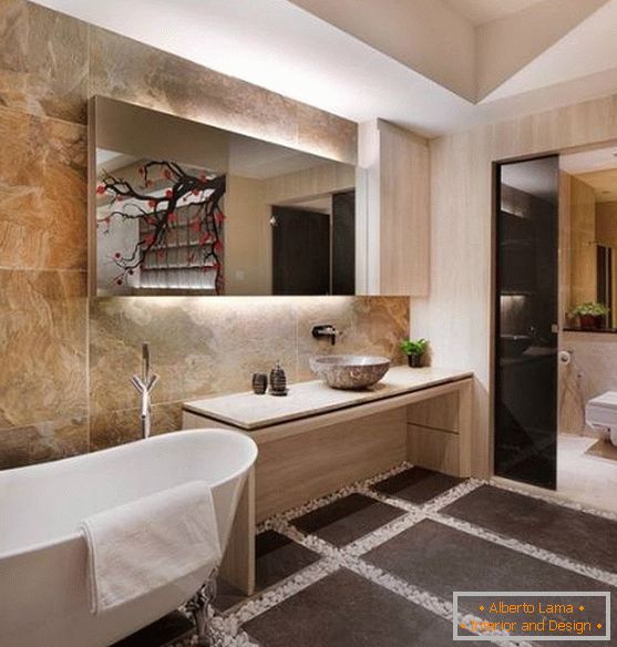 Minimalistična zasnova kopalnice v azijskem slogu