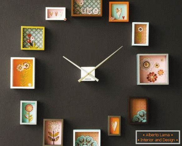 Dekoracija sten z ročno izdelanimi izdelki - fotografija stenske ure