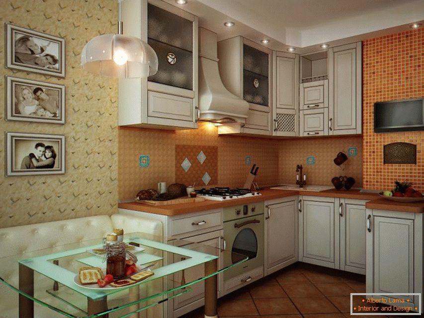 Primer notranje opreme majhne kuhinje na fotografiji