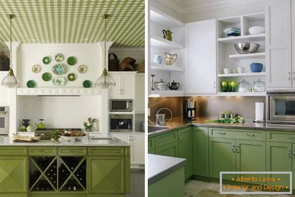 Bela zelena kuhinja - oblikovanje fotografij v notranjosti