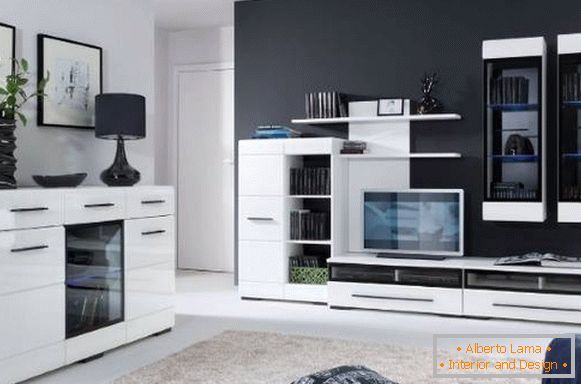 Moderna dnevna soba pohištvo - bel sijaj na črni podlagi