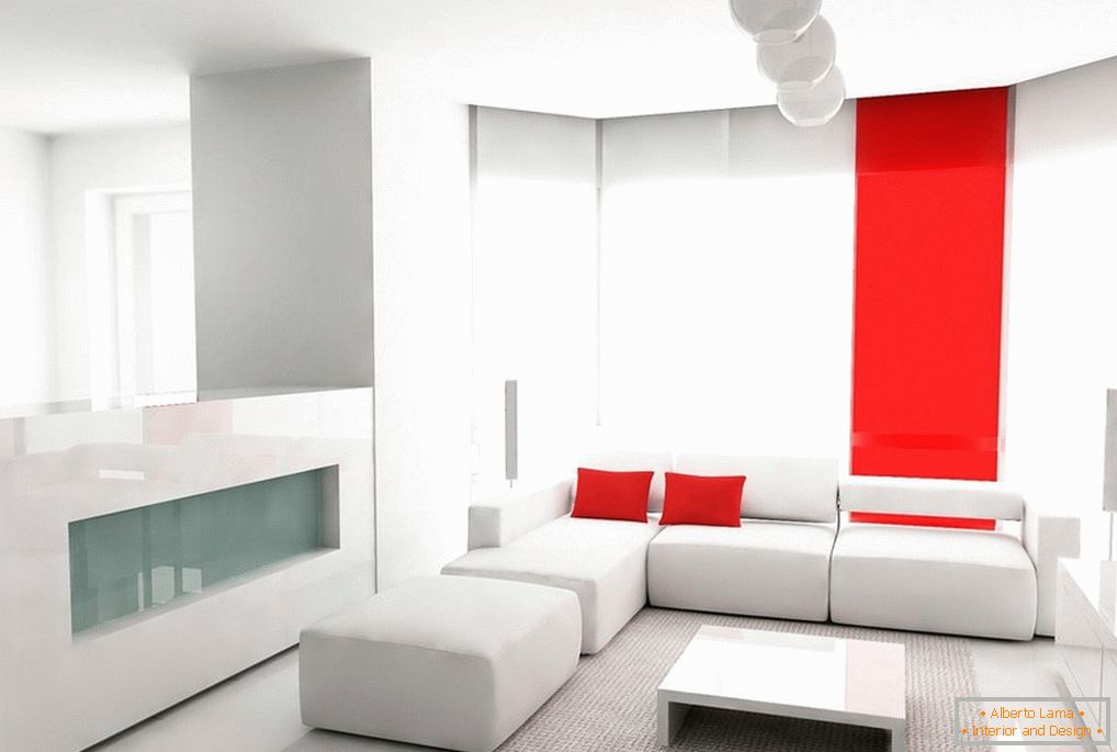 Notranjost v minimalističnem stilu z belo pohištvo