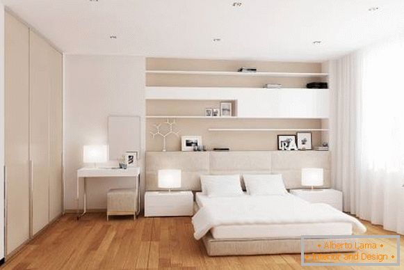 Moderna oblika bele spalnice s toplim podom