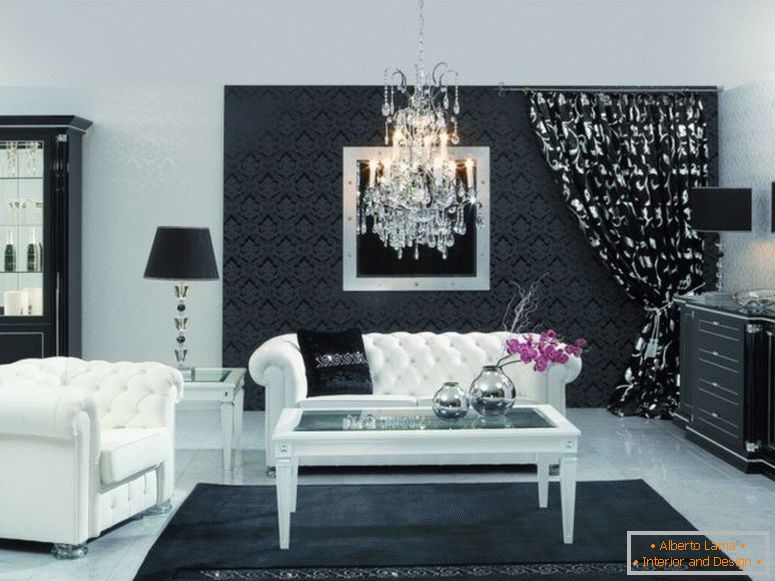 Črno-bela dnevna soba - 55 fotografij nenavadnih rešitev za