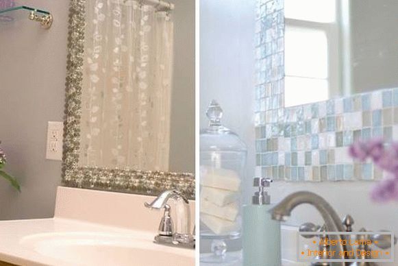 Kako okrasite stene v kopalnici - dekor ogledala je mozaik