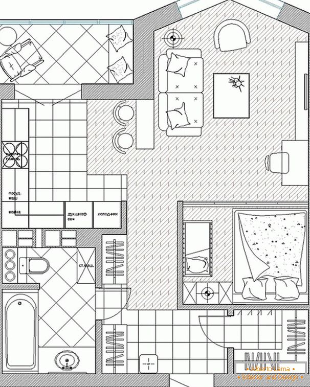 Dizajnerska notranjost enosobnega apartmaja za mladega para