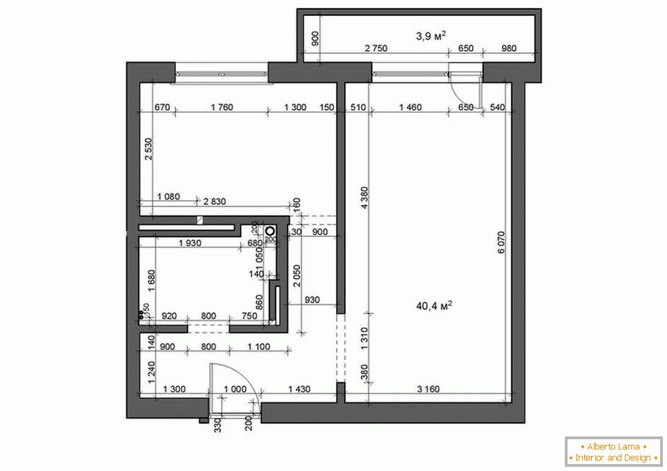 Načrt studio apartma je od 35 do 42 kvadratnih metrov. m.