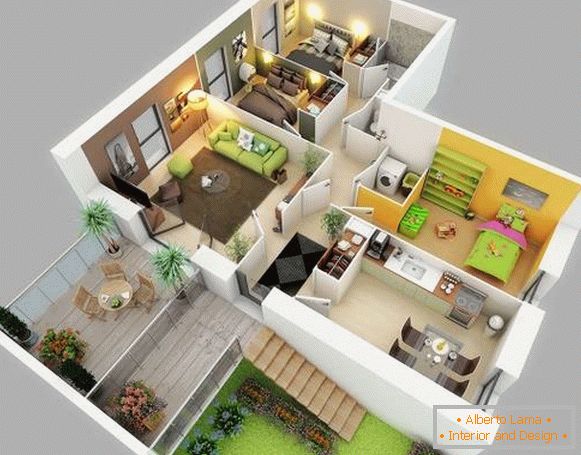 3D projekt zasebne hiše z natančno zasnovo prostorov