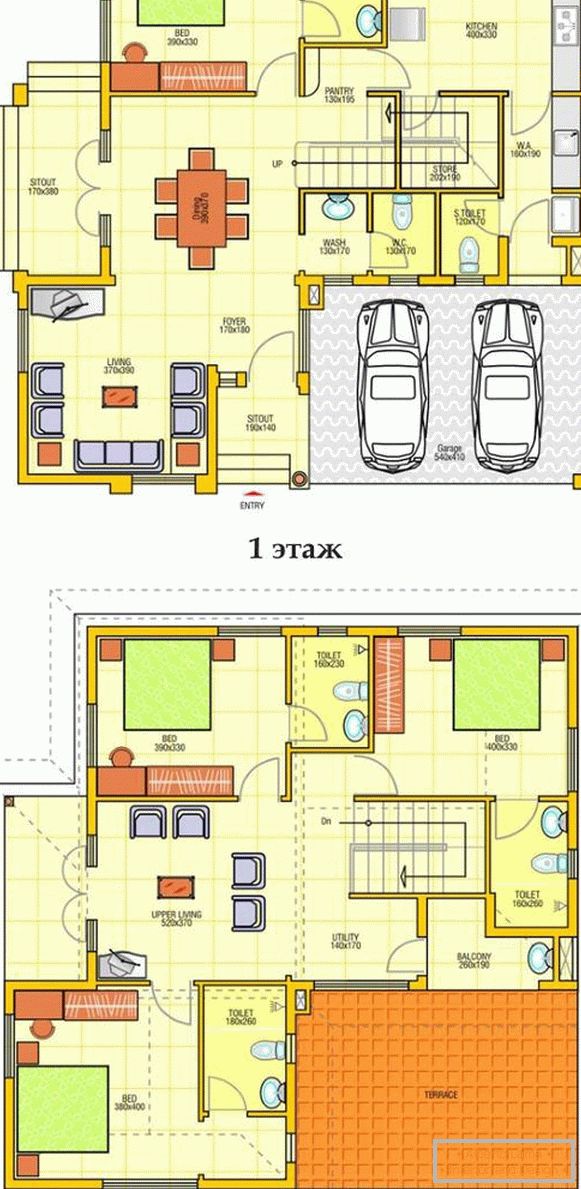 Načrt dvonadstropne zasebne hiše z garažo