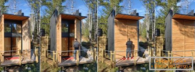 Oblikovanje hiše iz posod: vrtljiva lesena vrata